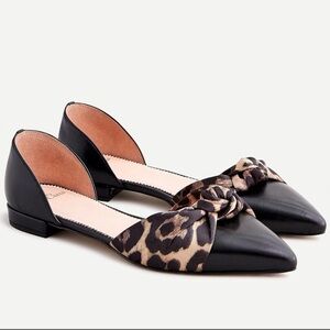 J.Crew Leopard Print Bow D’Orsay Flats Black Cap Toe Pointed Size 8